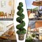 Set of 2 4FT Artificial Boxwood Spiral Topiary Trees for Indoor Outdoor Decor